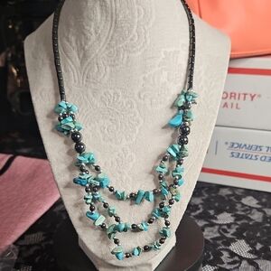 Turquoise and Black Beaded Necklace
